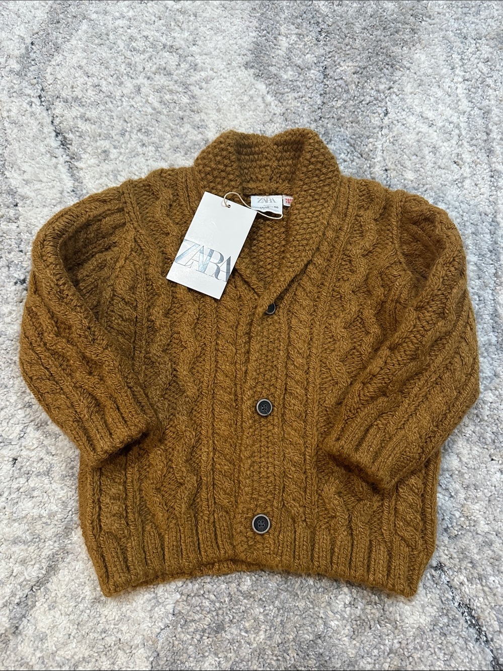 Zara Kids Brown Cable-Knit Shawl Collar Cardigan Sz 12-18 months